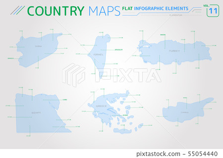 Syria, Israel, Turkey, Greece, Cyprus and Egypt Vector Maps 55054440