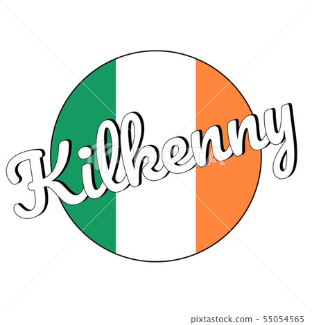 Round button Icon of national flag of Ireland with green, white and orange colors and inscription of 55054565