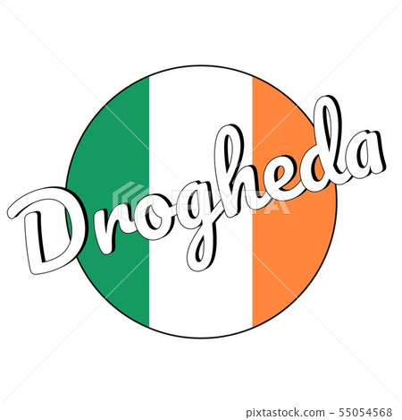 Round button Icon of national flag of Ireland with green, white and orange colors and inscription of Round button Icon of national flag of Ireland with green, white and orange colors and inscription of 55054568