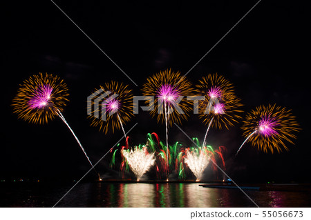 Beautiful firework display for celebration over Beautiful firework display for celebration over 55056673