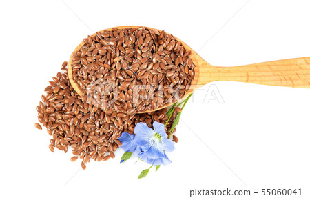 top view of flax seeds in spoon 55060041