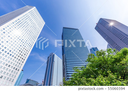 新宿摩天大樓在夏天的早晨 55060394
