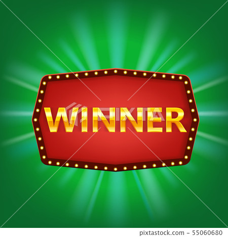Winner retro frame label banner template. Win congratulations vintage frame with glowing lamps 55060680