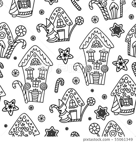 Christmas seamless pattern with gingerbread house 55061349