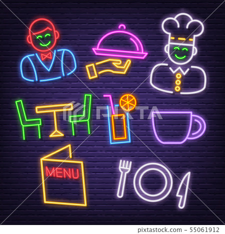 restaurant neon icons - Stock Illustration [55061912] - PIXTA