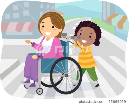 Stickman Kid Girl Cross Street Wheelchair Stickman Kid Girl Cross Street Wheelchair 55062959