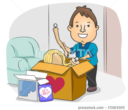 Man Love Doll Box Deliver Illustration Man Love Doll Box Deliver Illustration 55063005