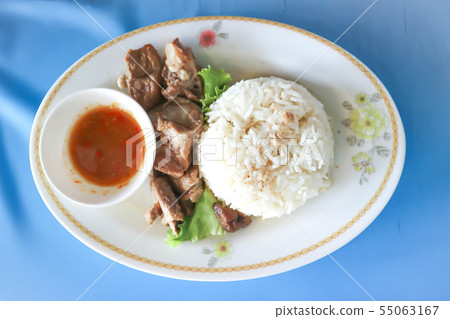 steamed pork rib with rice and spicy dip steamed pork rib with rice and spicy dip 55063167