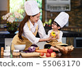 Happy asian family in the kitchen.Mother and son h 55063170