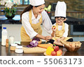 Happy asian family in the kitchen.Mother and son h 55063173