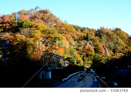 Autumn leaves Old Azuma Line Kawaharayu Onsen Station Tetsubashi Abolished line Autumn leaves Old Azuma Line Kawaharayu Onsen Station Tetsubashi Abolished line 55063769