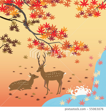 Illustration of autumnal leaves scenery 55063876