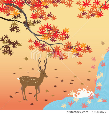 Illustration of autumnal leaves scenery 55063877
