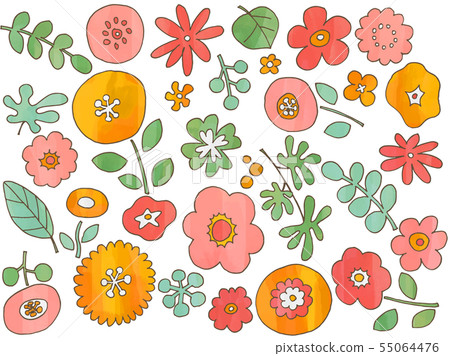 Hand drawn watercolor style flower assortment Hand drawn watercolor style flower assortment 55064476