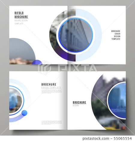 The vector illustration of the editable layout of two covers templates for square design bifold The vector illustration of the editable layout of two covers templates for square design bifold 55065554