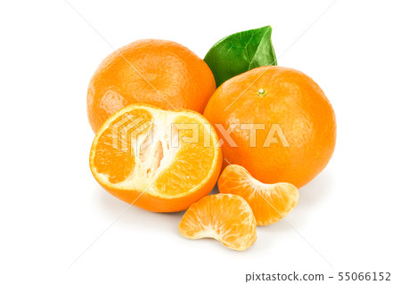 tangerine or mandarin fruit with leaves isolated on white background tangerine or mandarin fruit with leaves isolated on white background 55066152