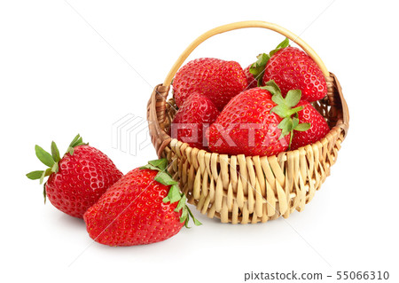 strawberries in a wicker basket isolated on white background 55066310