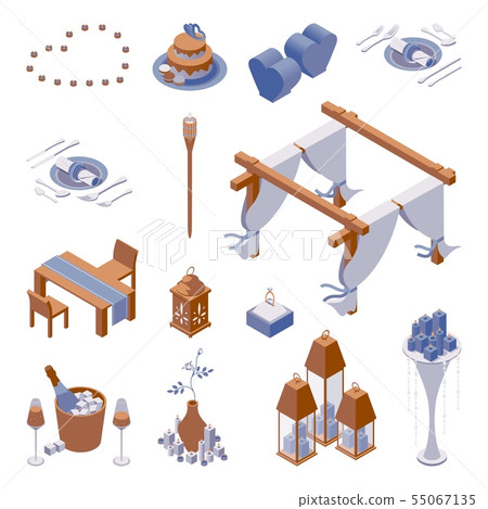Isometric set of objects for decorating beach Isometric set of objects for decorating beach 55067135