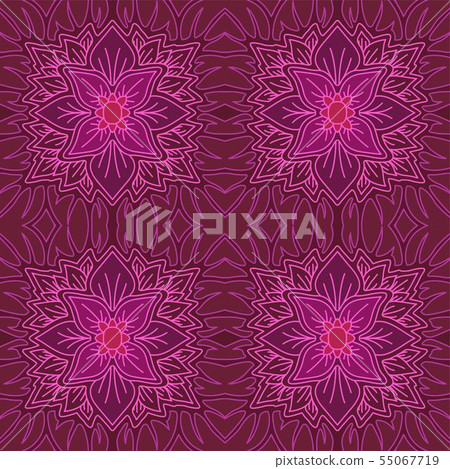 Pink art with seamless linear floral pattern - Stock Illustration ...