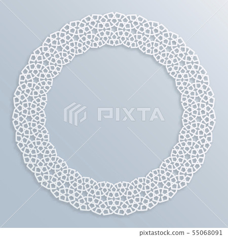 3D round white frame, vignette. Islamic geometric 3D round white frame, vignette. Islamic geometric 55068091