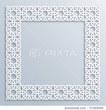 3D square white frame, vignette. Islamic geometric 3D square white frame, vignette. Islamic geometric 55068094