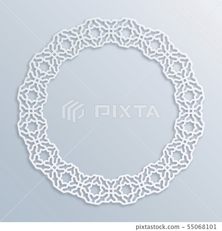 3D round white frame, vignette. Islamic geometric 55068101