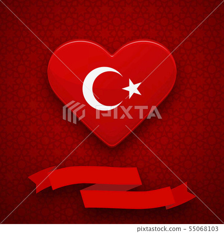 Red heart with turkish flag, white star and 55068103