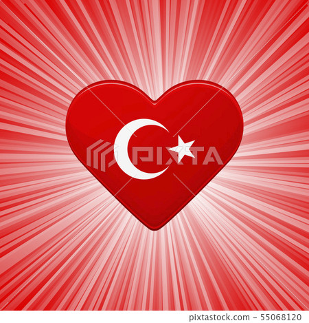 Red heart with turkish flag, white star and 55068120