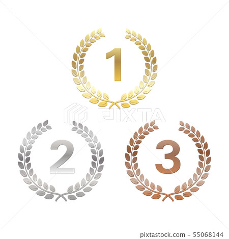 Golden, silver and bronze Laurel Wreaths. Awards 55068144