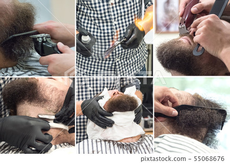 Collage showing the trimming beard with clippers Collage showing the trimming beard with clippers 55068676