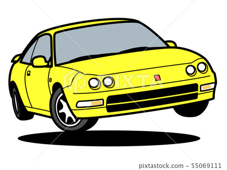 Nostalgic domestic coupe jump yellow car illustration 55069111