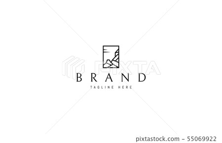 Vector logo on which the abstract image of mountains in a linear style. 55069922