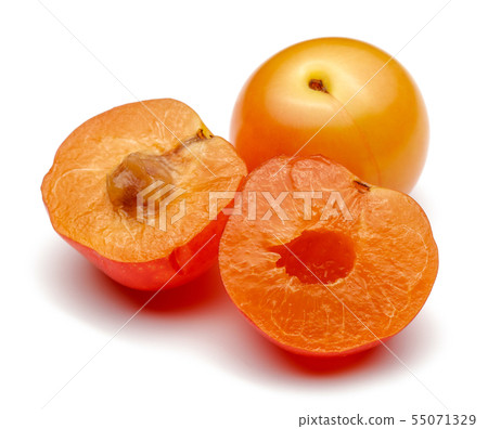 Red and yellow plums isolated on white 55071329