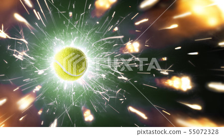 Tennis. Tennis ball. Tennis background with fiery sparks in action Tennis. Tennis ball. Tennis background with fiery sparks in action 55072328