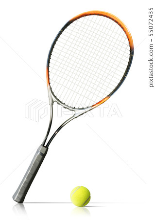 Tennis ball and racket isolated the white background Tennis ball and racket isolated the white background 55072435