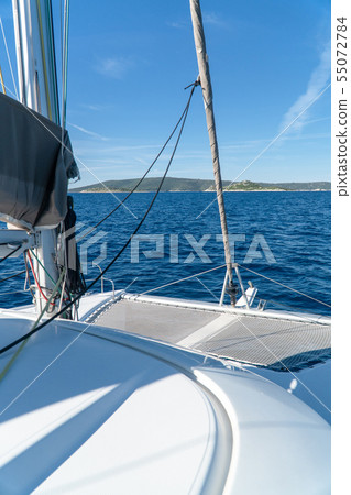 Catamaran sailing at sea in Croatia, Europe 55072784