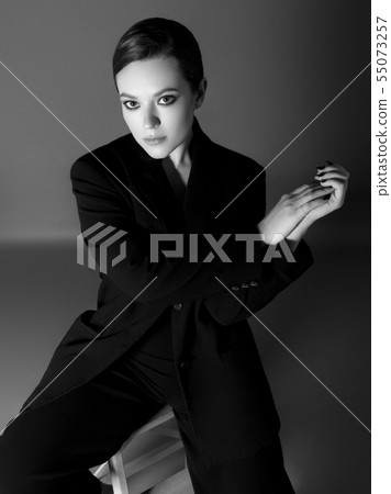 Beauty fashion girl with evening makeup . Black Beauty fashion girl with evening makeup . Black 55073257