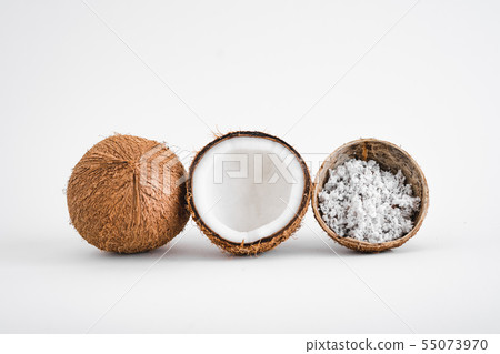 Close-Up Of Coconut Against White Background Close-Up Of Coconut Against White Background 55073970