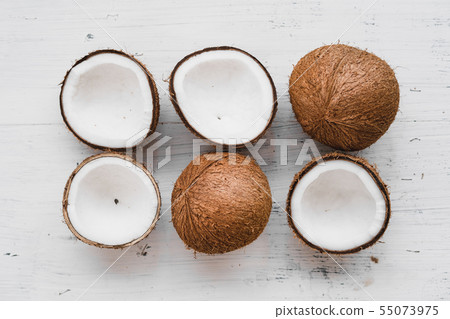 Close-Up Of Coconut Against White Background Close-Up Of Coconut Against White Background 55073975