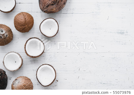 Close-Up Of Coconut Against White Background Close-Up Of Coconut Against White Background 55073976