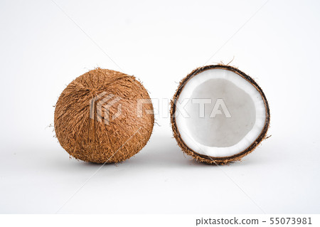 Close-Up Of Coconut Against White Background Close-Up Of Coconut Against White Background 55073981