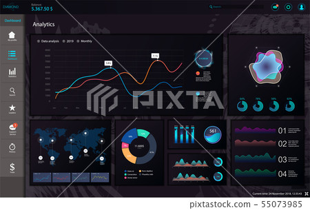 Dark Dashboard Infographic template 55073985
