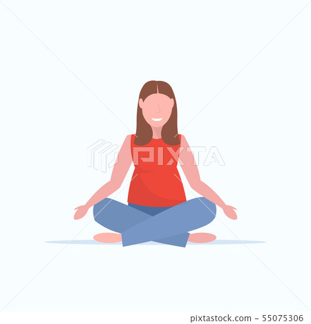 fat obese woman sitting lotus pose girl doing yoga exercises training workout weight loss concept 55075306