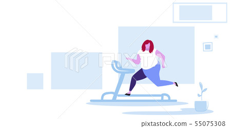 fat obese woman running on treadmill oversize fatty girl weight loss cardio training concept 55075308