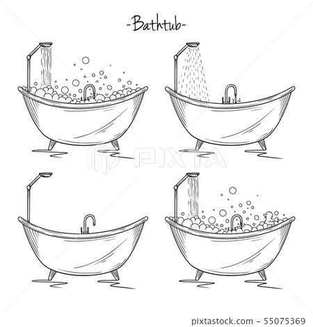 Set of different baths with foam, shower, duck. Set of different baths with foam, shower, duck. 55075369