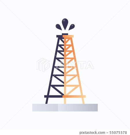 rig drilling platform gusher icon oil industry concept flat white background 55075378