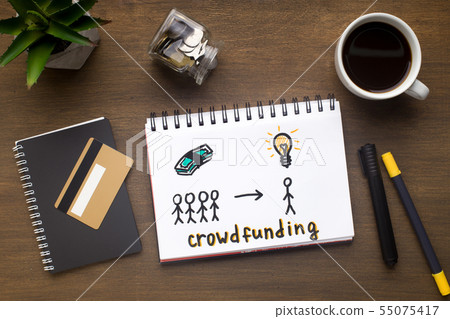 Drawing with crowdfunding concept in the notepad Drawing with crowdfunding concept in the notepad 55075417