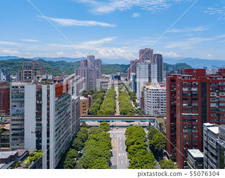 Aerial view of Taipei Downtown, Taiwan. Financial 55076304