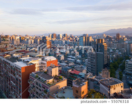 Aerial view of Taipei Downtown, Taiwan. Financial 55076318