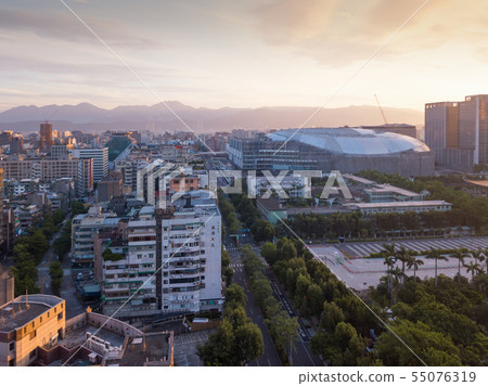 Aerial view of Taipei Downtown, Taiwan. Financial 55076319